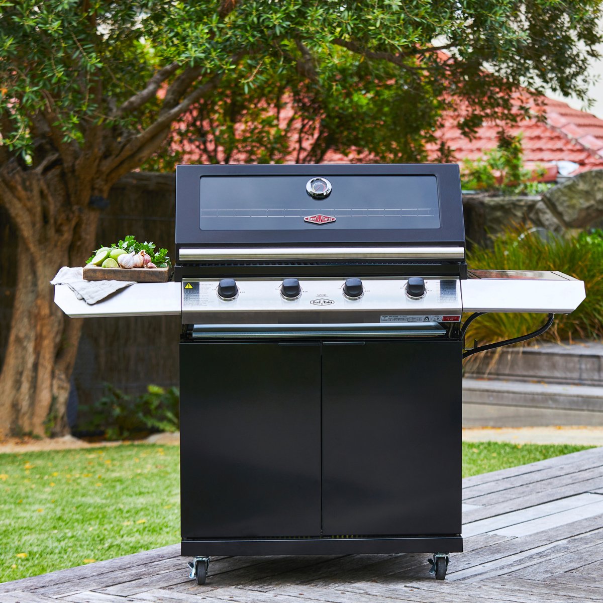 Beefeater 1200E 4 Burner Grill and Side Burner with Cart